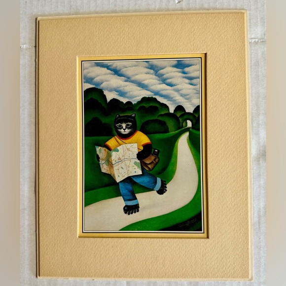 3 Vintage 1980 Martin Leman anthropomorphic cat unframed lithographs.8”x10” - Picture 5 of 16